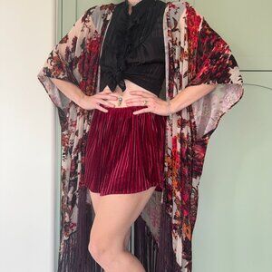 Fall Colored Velvet Floral Shawl